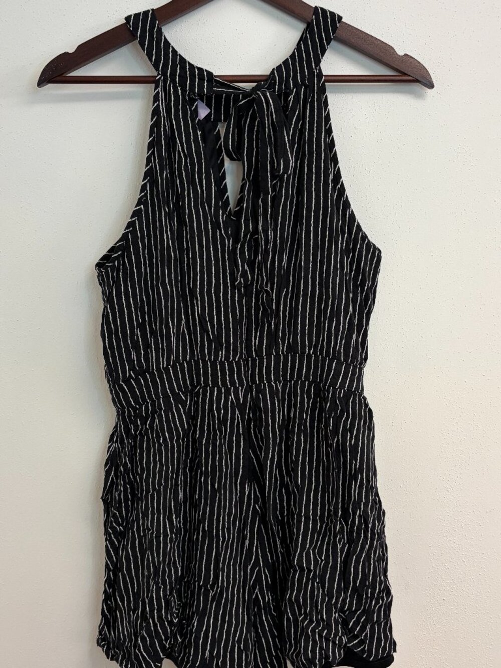 Alya Black and white striped halter romper medium M playsuit tie bow zip set